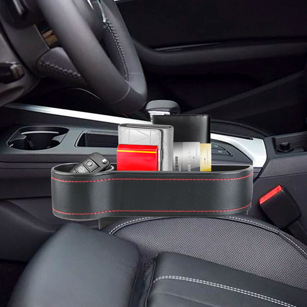 Universal Seat Gap Slit Box With Charging Hole Phone Bottle Keys Holder Box Leather Car Seat Gap Storage Box Car Organizer
