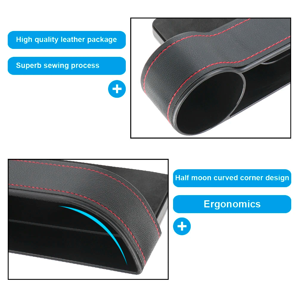 Universal Seat Gap Slit Box With Charging Hole Phone Bottle Keys Holder Box Leather Car Seat Gap Storage Box Car Organizer