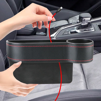 Universal Seat Gap Slit Box With Charging Hole Phone Bottle Keys Holder Box Leather Car Seat Gap Storage Box Car Organizer